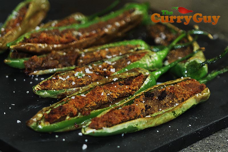 Spicy stuffed long green chillies