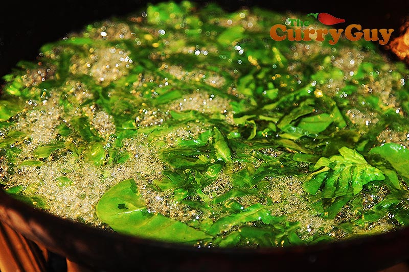 Making spinach chaat